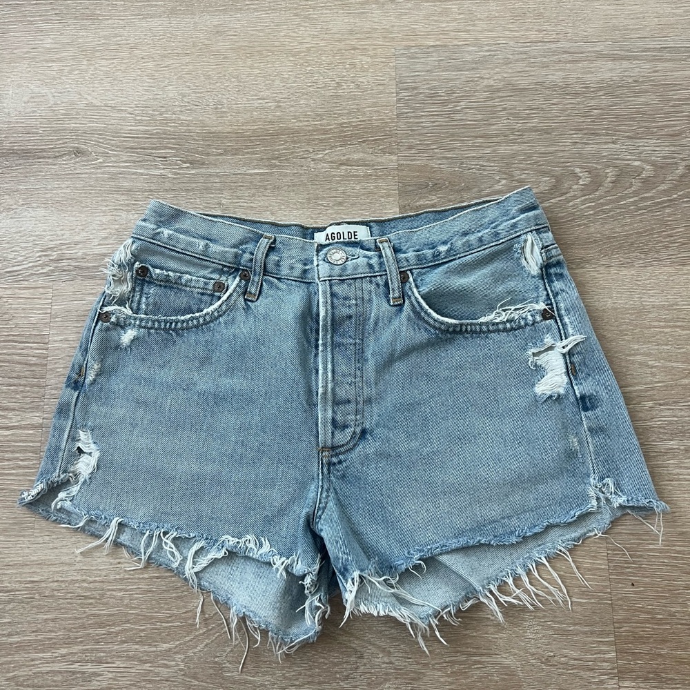 Agolde Parker Light Wash Denim Cutoff Shorts